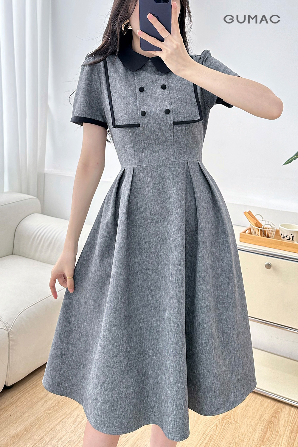 Đầm phối cổ 