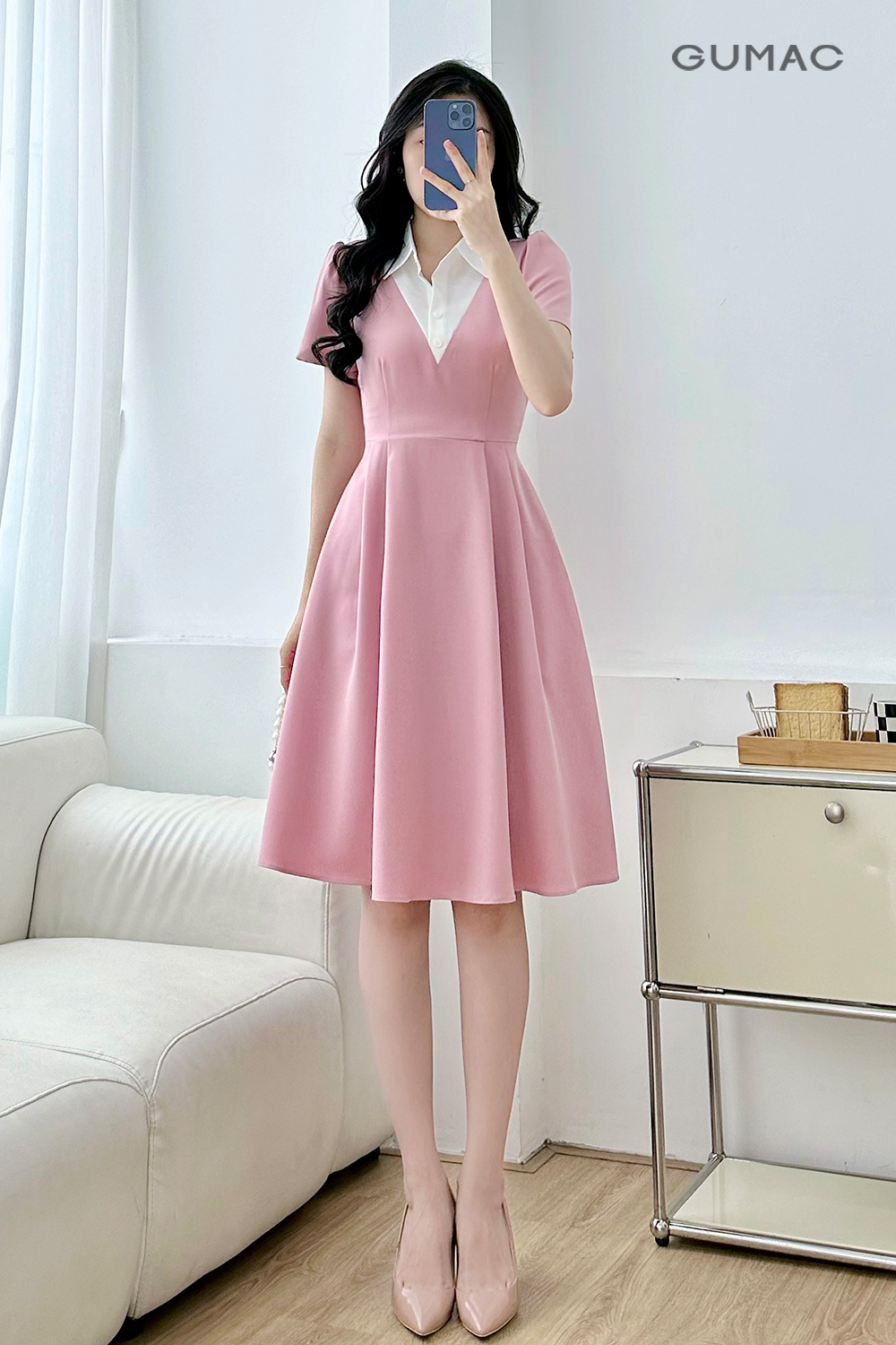 Đầm A kiểu cổ sơmi