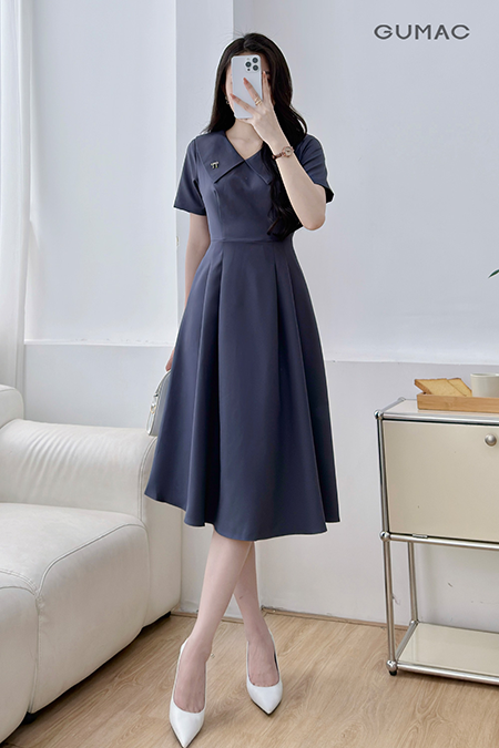 Đầm A cổ cách điệu