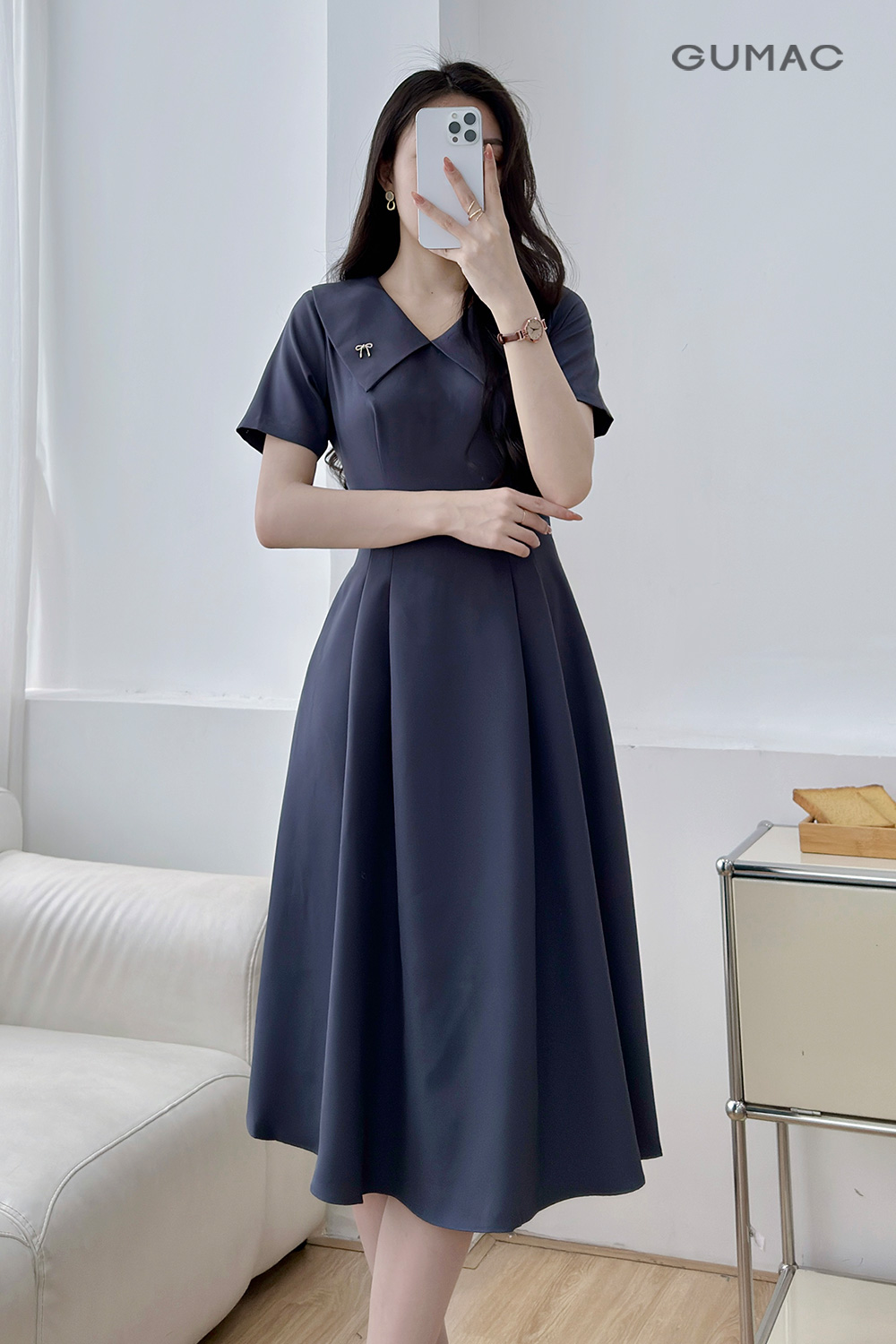 Đầm A cổ cách điệu