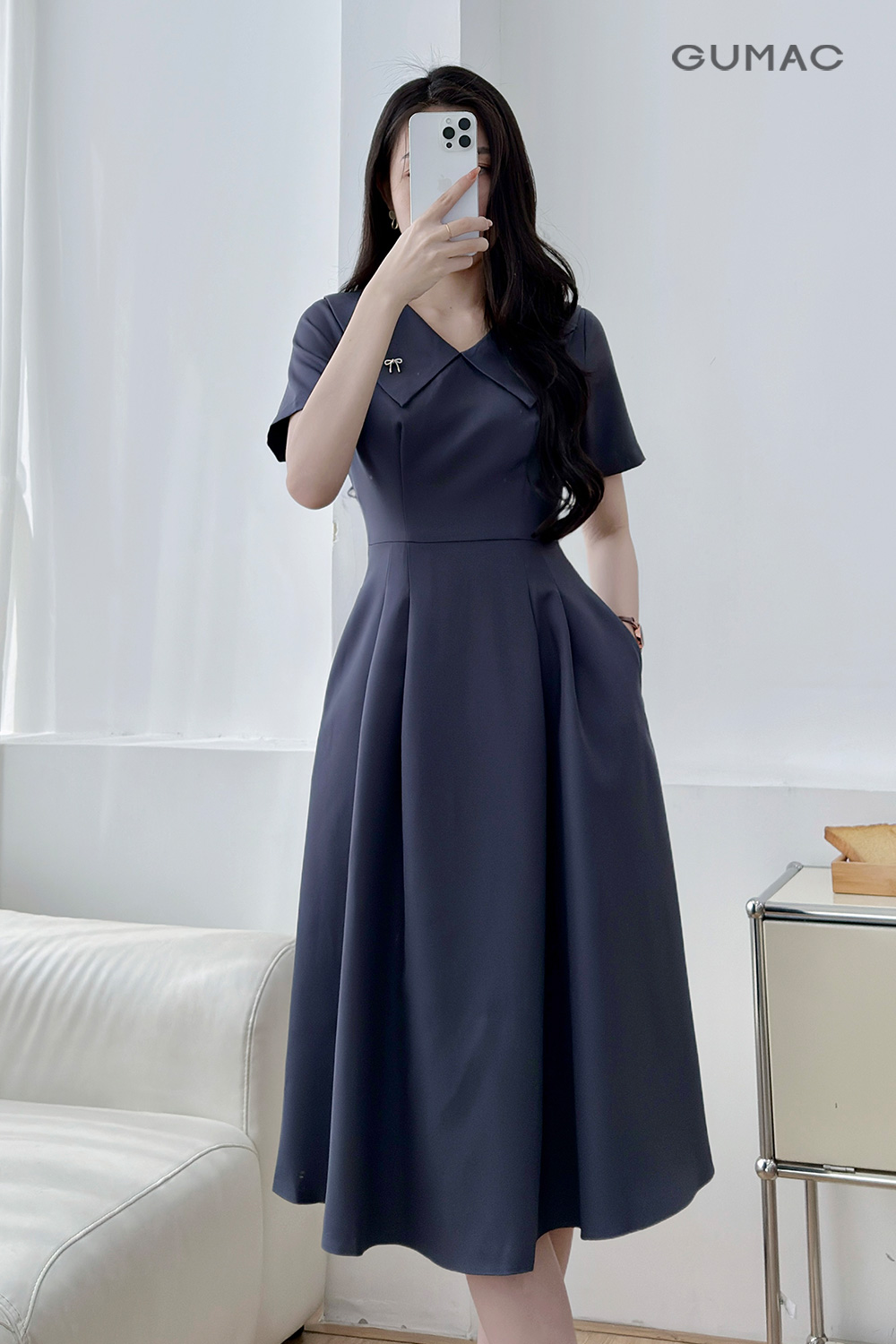 Đầm A cổ cách điệu