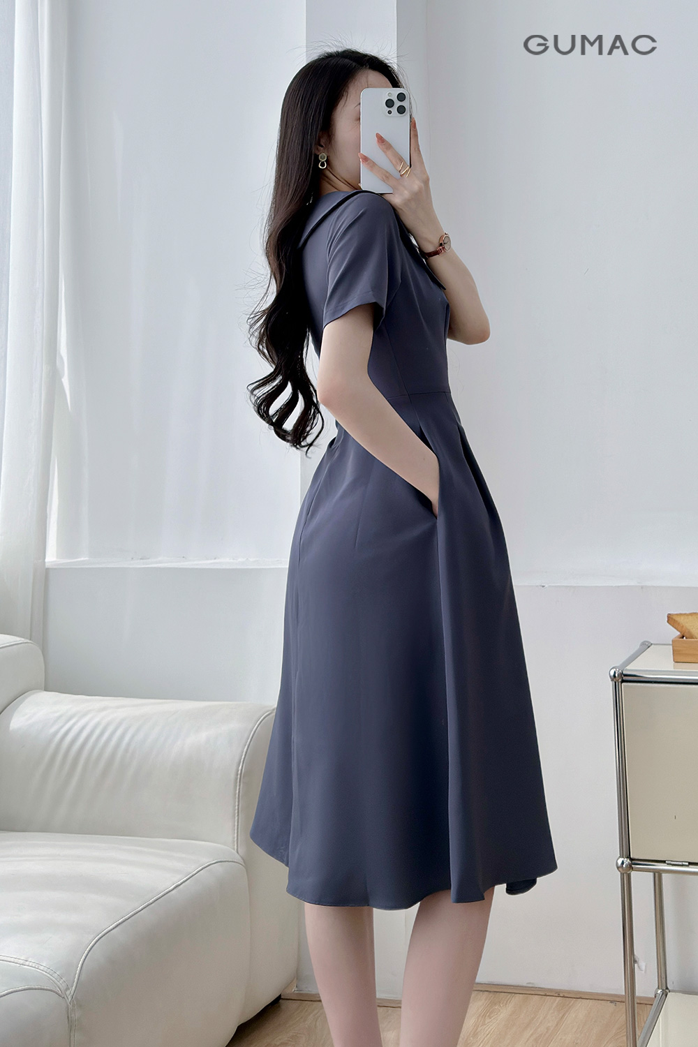 Đầm A cổ cách điệu