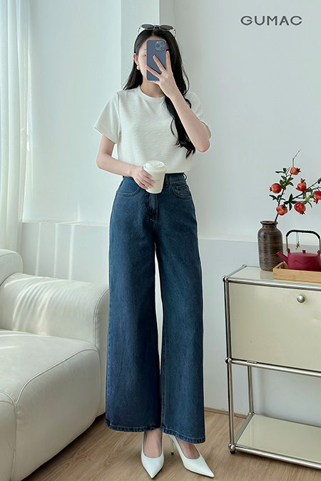 Quần jeans phối chỉ xám