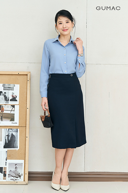 Chân váy bút chì đính nút