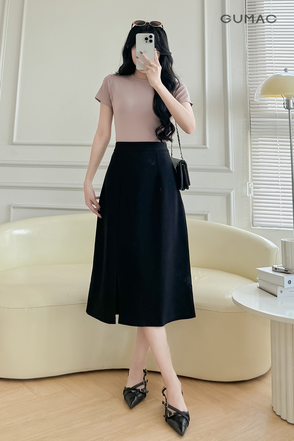 Chân váy A xẻ tà