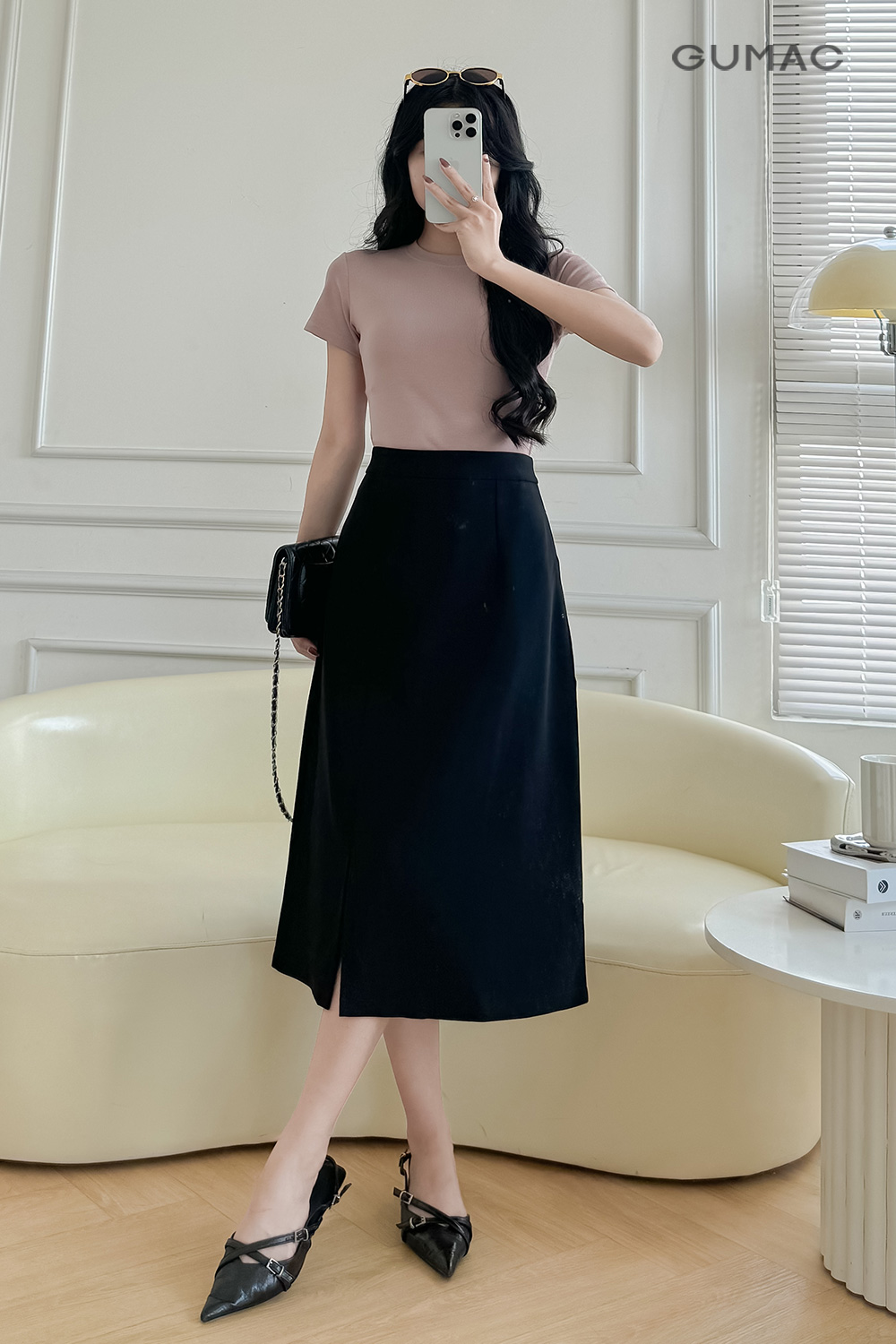 Chân váy A xẻ tà