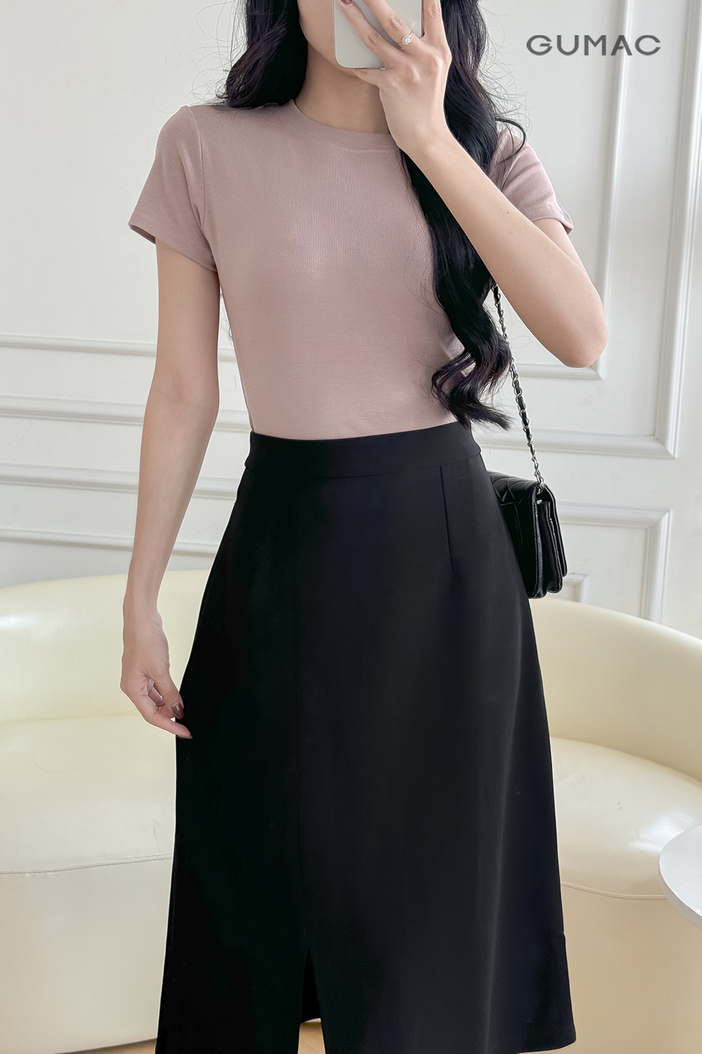 Chân váy A xẻ tà