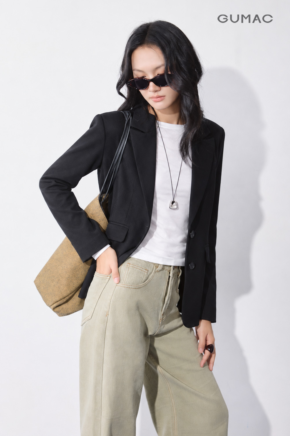 OWG10158-Blazer Suông-dài