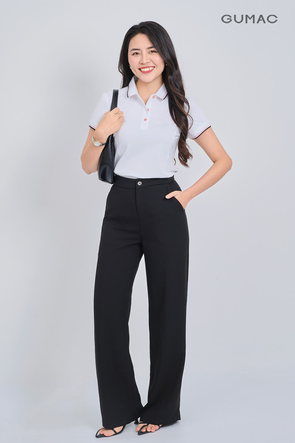 quần dài nữ mix áo thun cổ polo