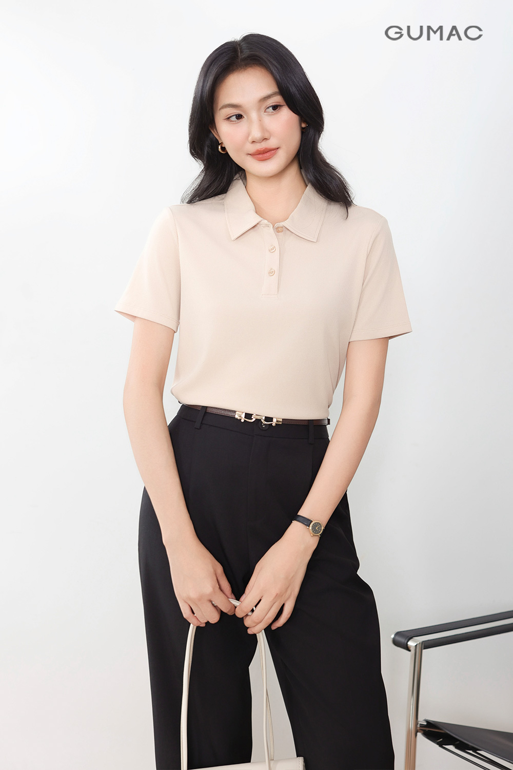 Áo polo basic sọc mịn