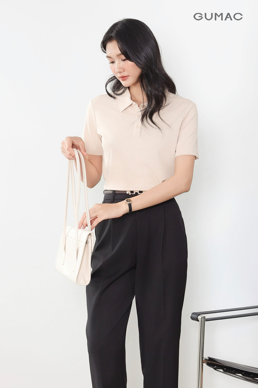 Áo polo basic sọc mịn