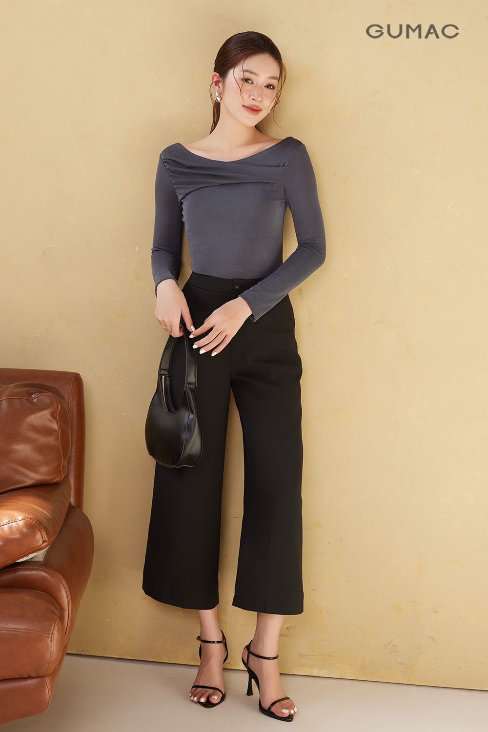 croptop tay dai om body mac voi quan lung