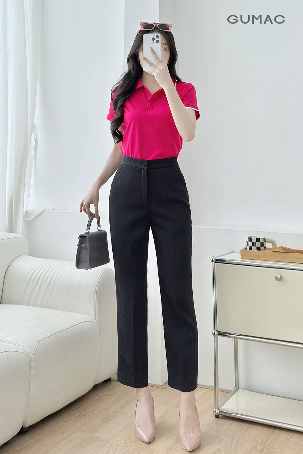 Quần ống đứng nút bọc
