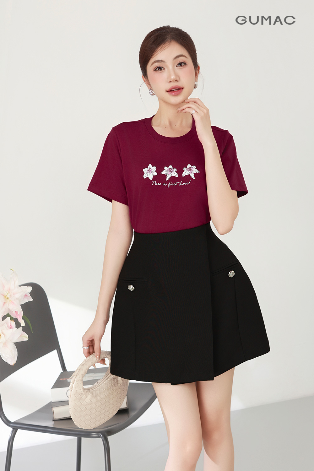 Quần giả váy phối áo thun cơ bản