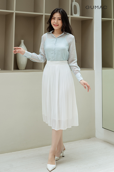 Chân váy chữ A lưng cao GINDY quần giả váy xẻ tà viền chỉ nổi thời trang  công sở sang chảnh Hàn Quốc V001