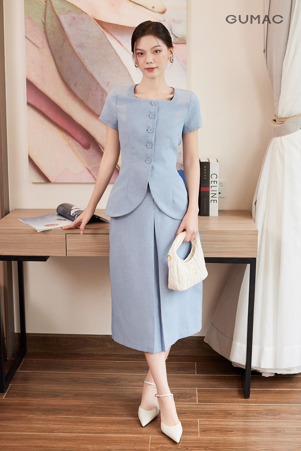 Áo peplum mix chân váy dập ly cho ngày Tết