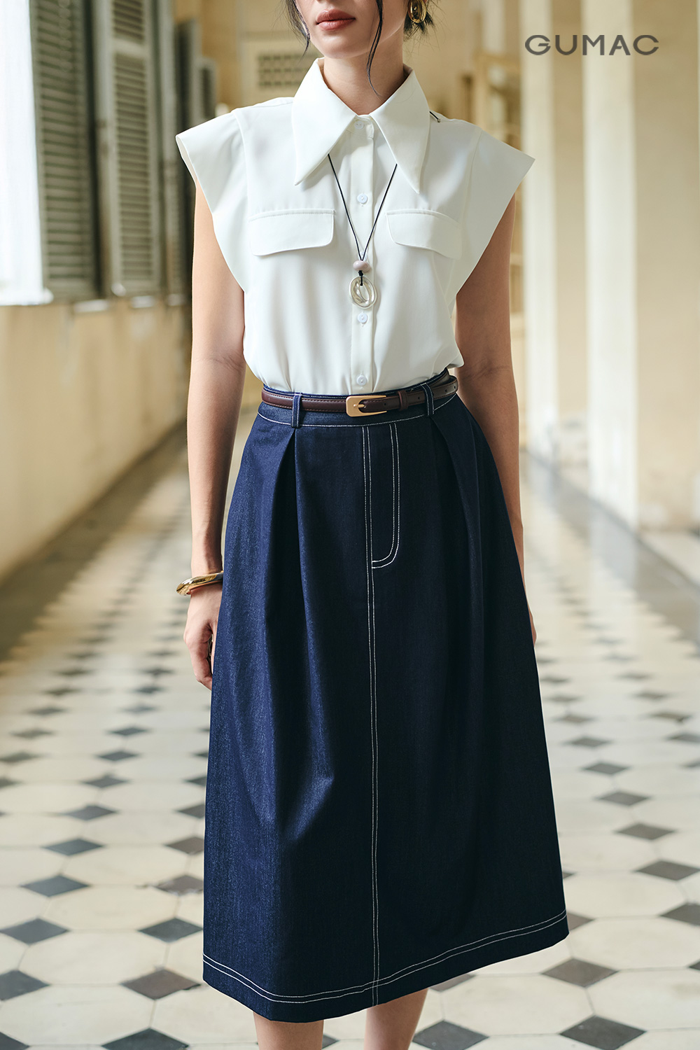 Chân váy A viền chỉ