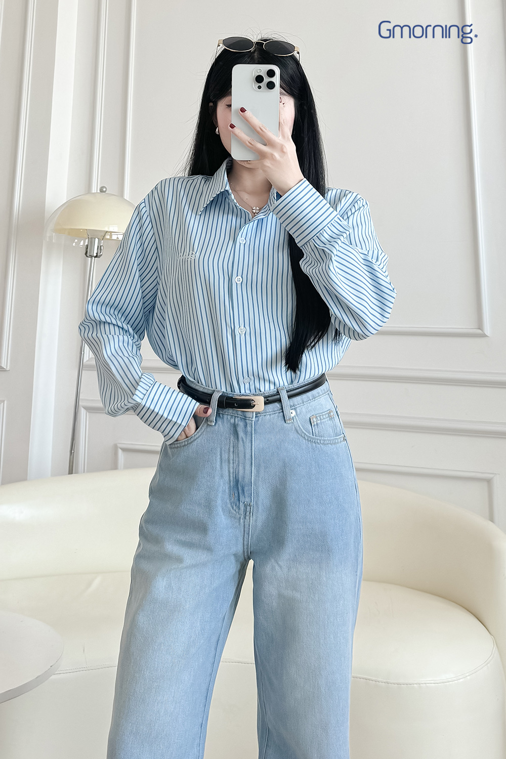 ao so mi ket hop cung quan jean