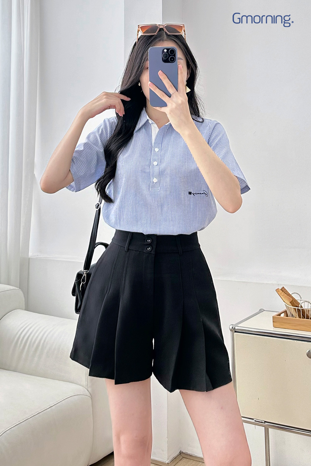ao so mi gumac co kieu phoi quan short nang dong