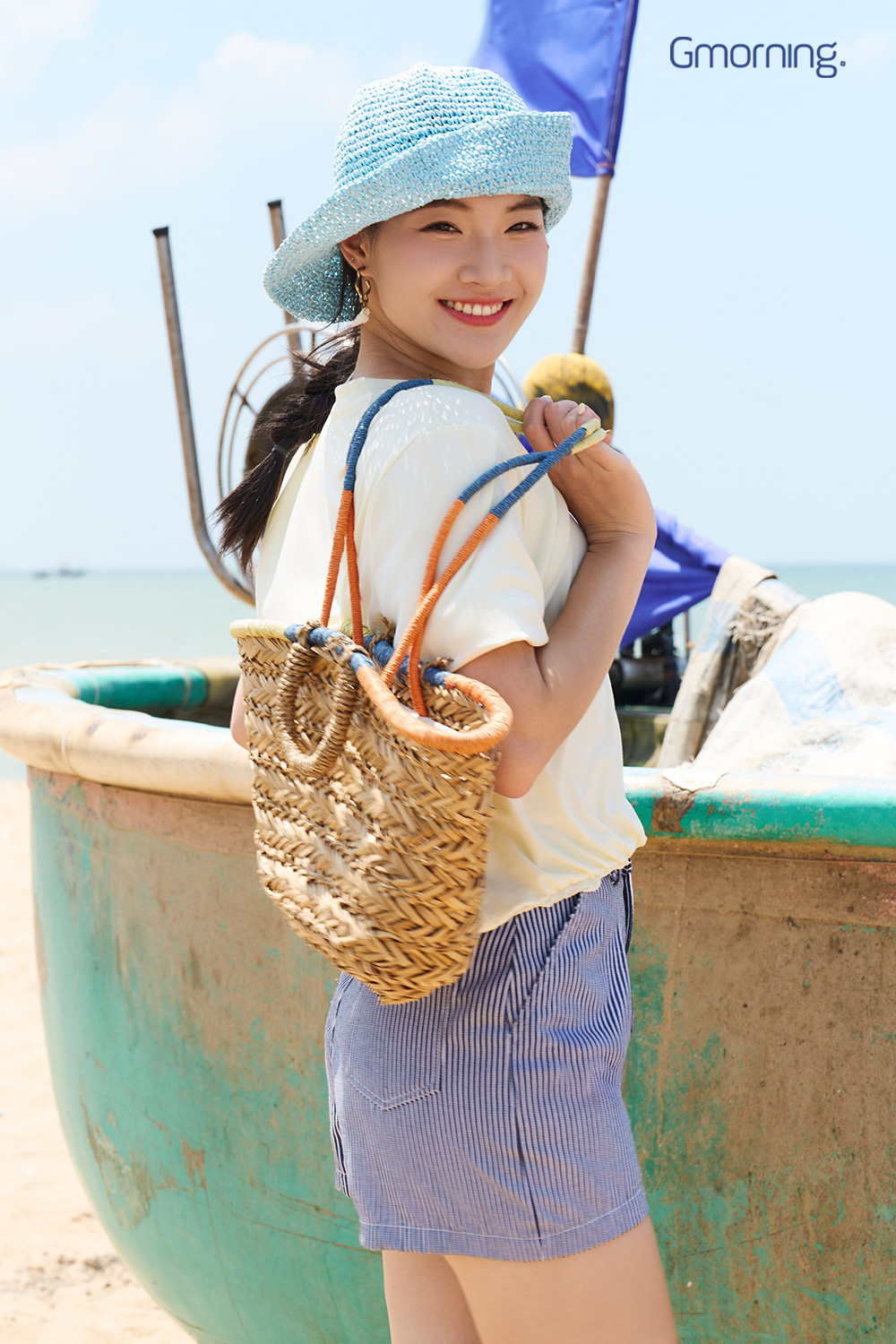 Quần short sọc denim