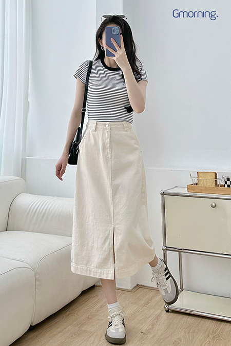 Chân váy jean xẻ trước