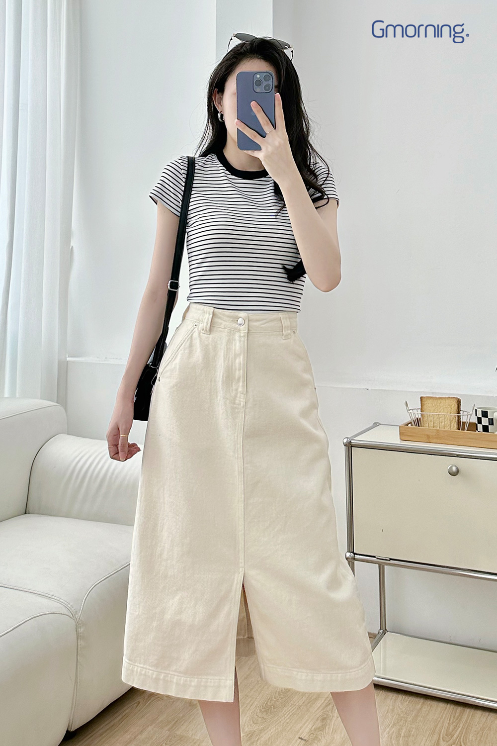 Chân váy jean xẻ trước