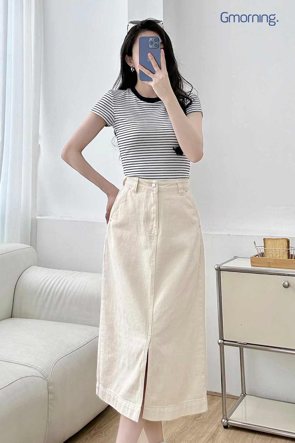 Chân váy jean xẻ trước