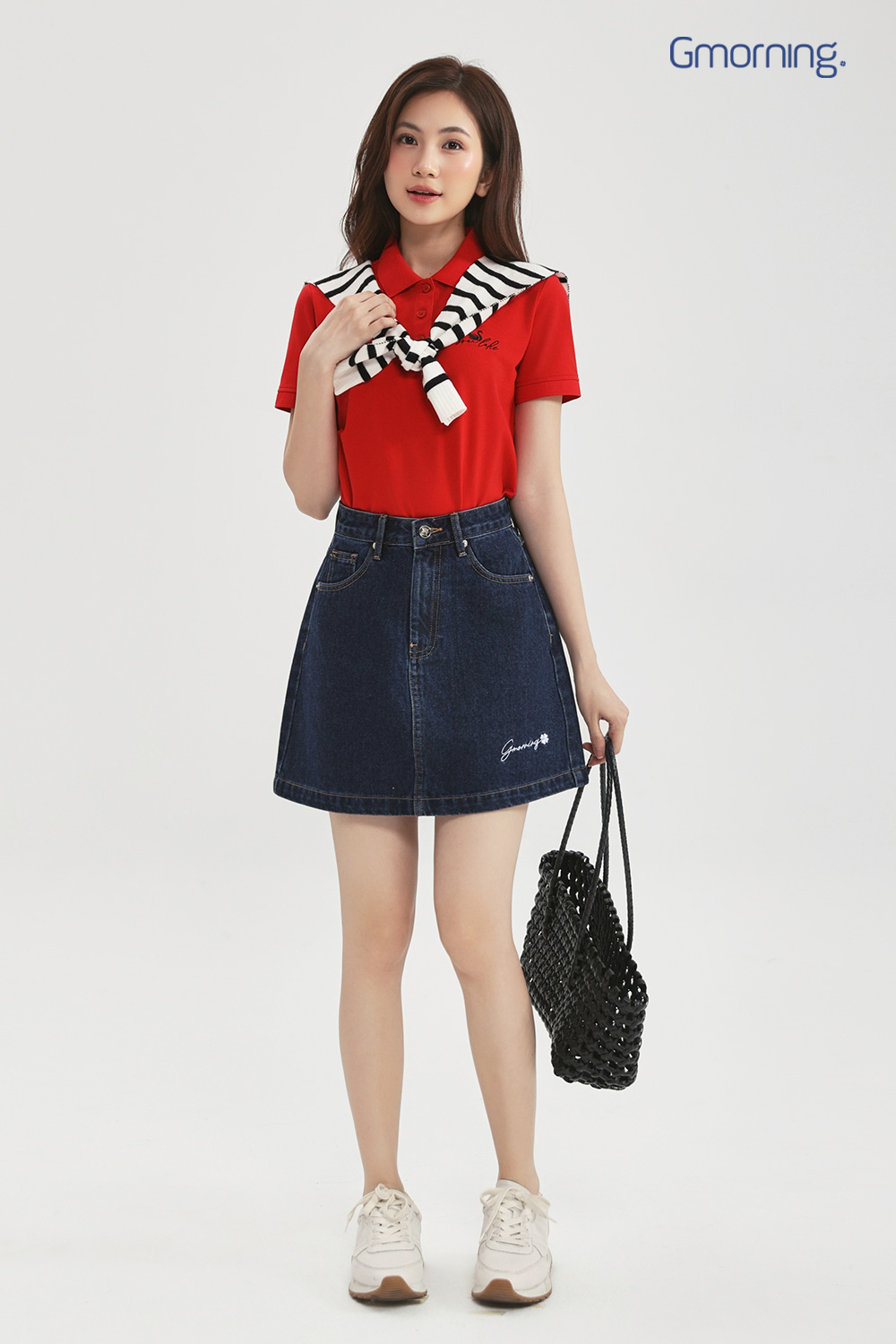 Chân váy denim thêu