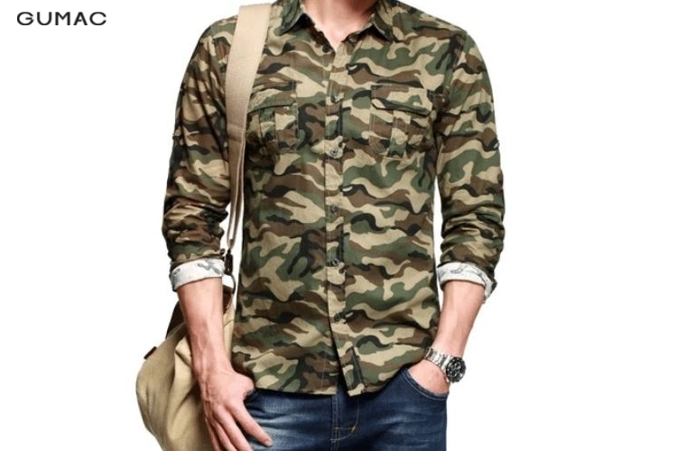Áo sơ mi camouflage phối quần đen