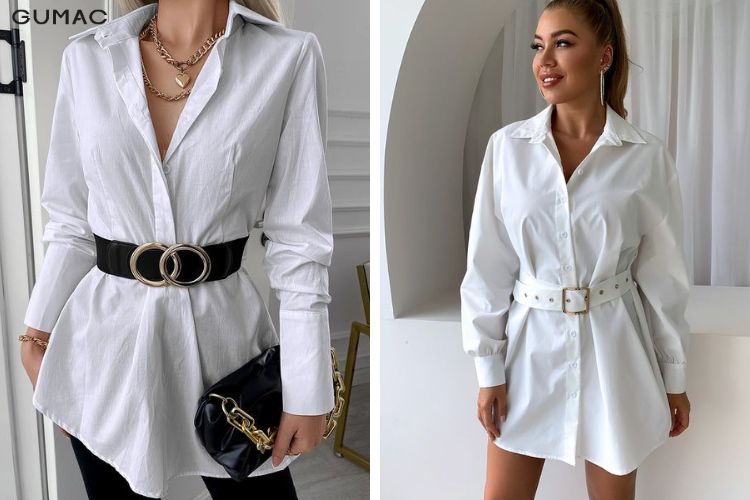 kết hợp sơ mi oversize nữ cùng thắt lưng