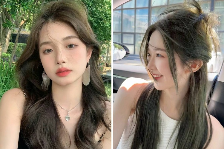 toc nu di tiec mau beige olive