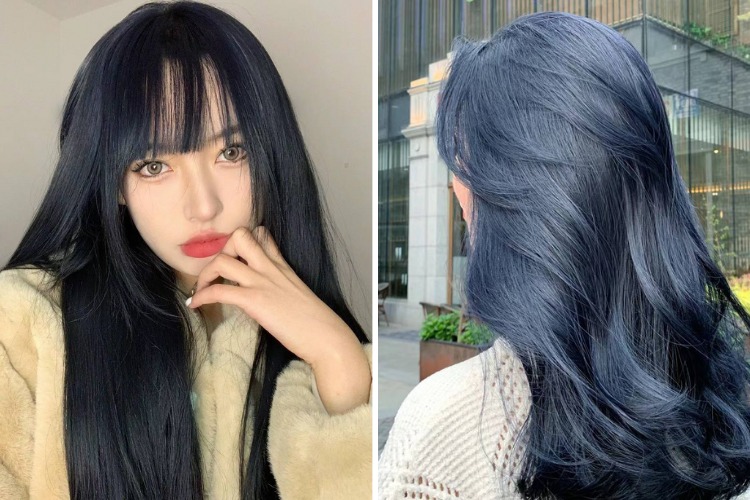 toc nu di tiec mau xanh den