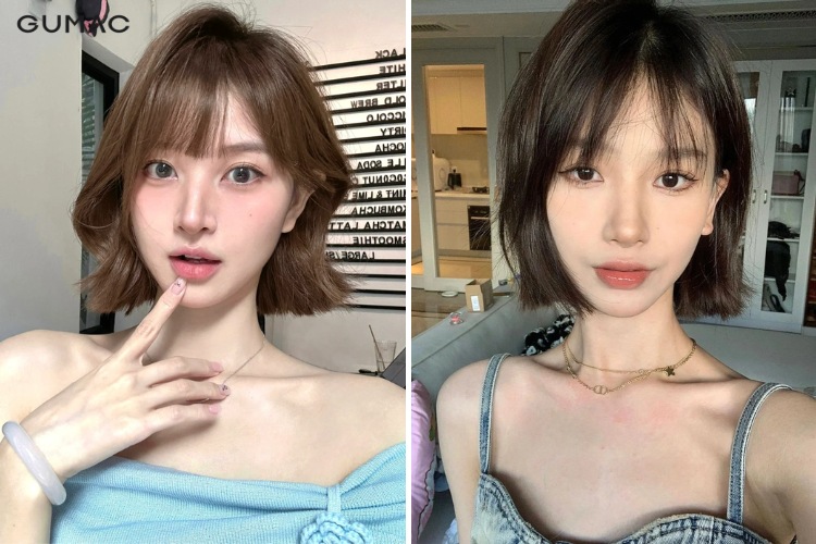 kieu toc ngan mac ao dai mat vuong