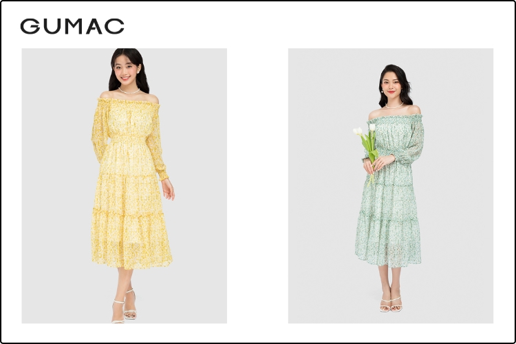 Outfit đi chơi 8/3 cho nữ với đầm trễ vai