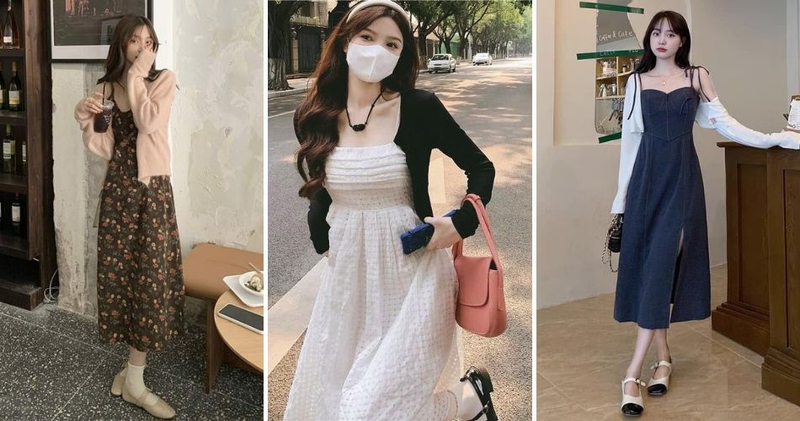 Lớp áo khoác mỏng nhẹ bên ngoài giúp tăng thêm vẻ mong manh, dịu dàng trong những ngày se lạnh