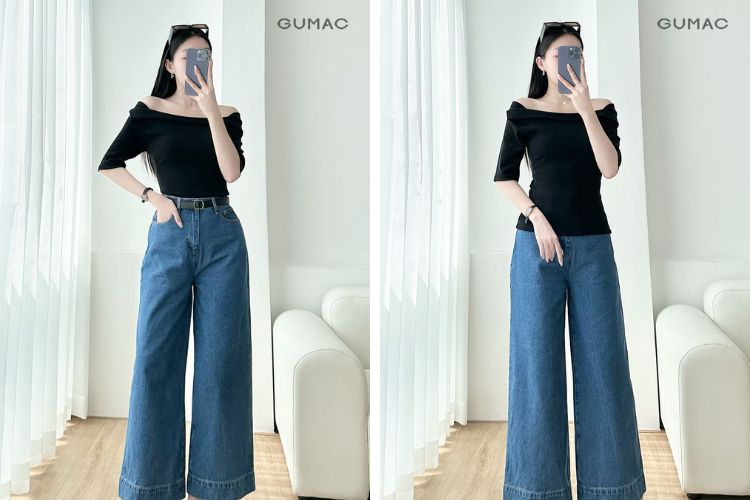 Áo đen kết hợp quần xanh đen
