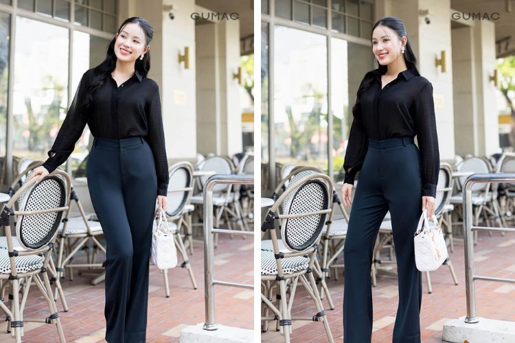 Áo đen kết hợp quần màu xanh