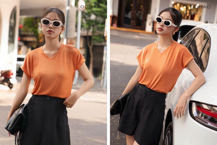 Áo cam mặc quần đen