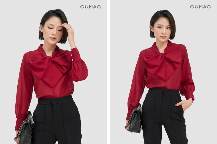Áo đỏ mặc quần đen