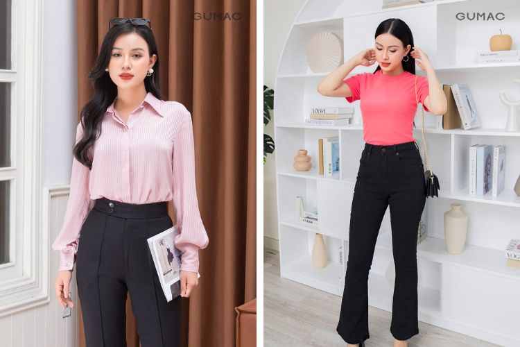 Áo hồng mặc quần đen