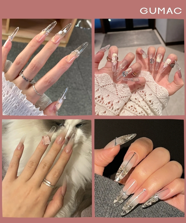 mau nail dai trong suot tron nhon