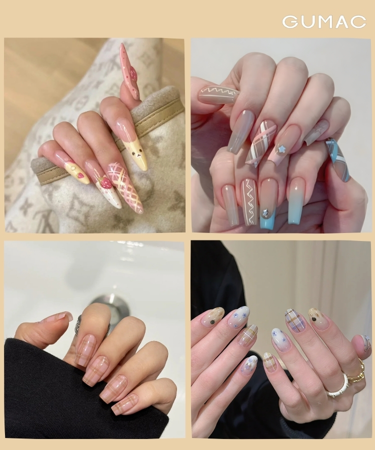 mau nail bot hoa tiet caro