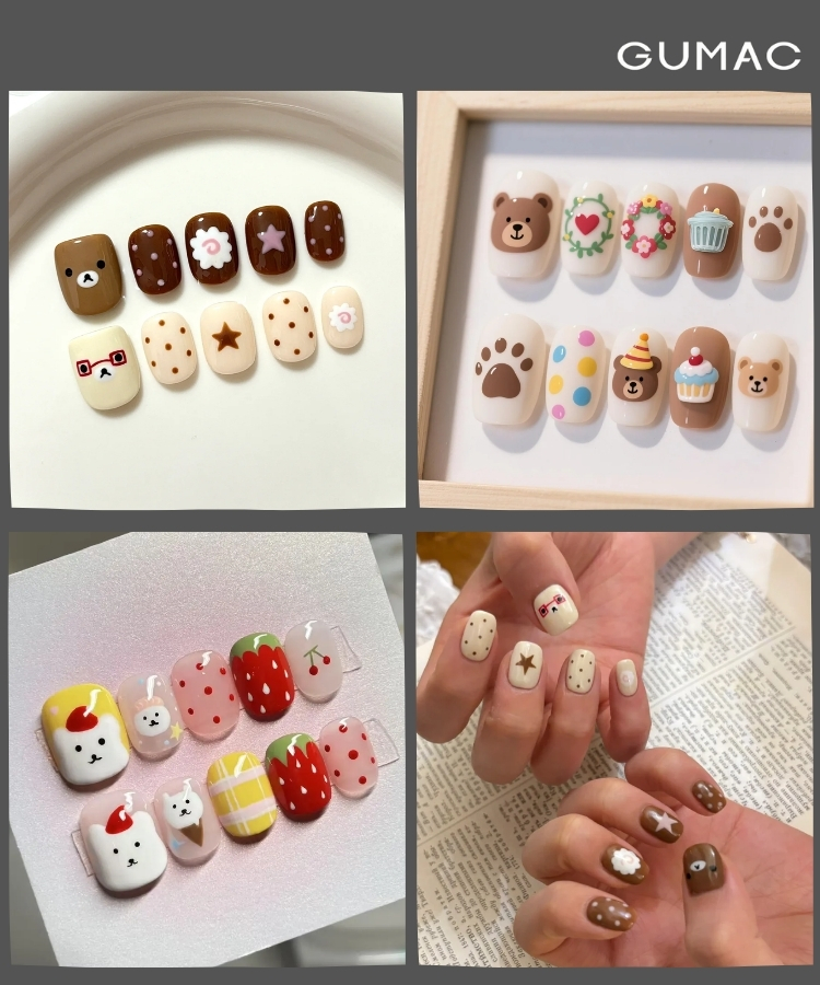 mau nail gau voi hoa tiet cham bi