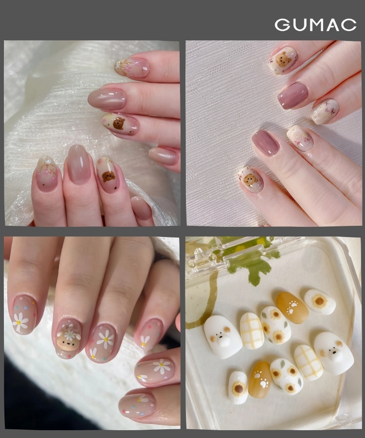 nail gau phoi hoa tiet hoa nho