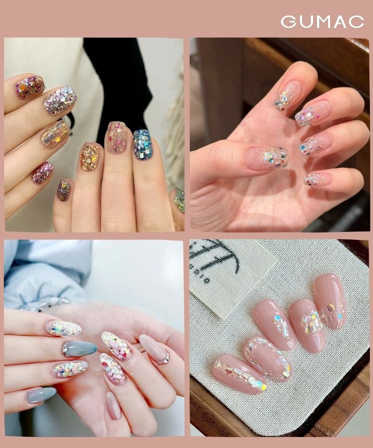 mau nail han quoc chunky glitter noi bat