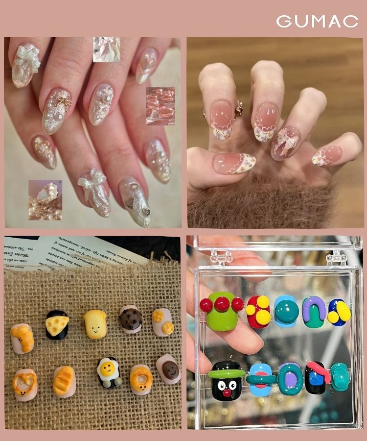 mau nail han quoc gan charm cute
