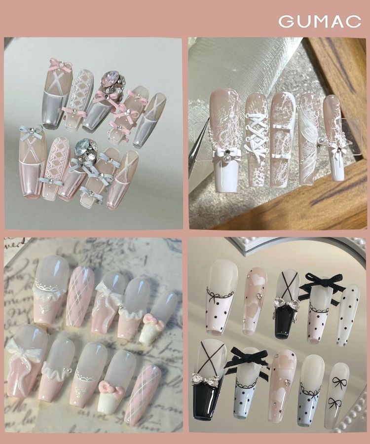 mau nail han quoc phong cach ballet mong thon