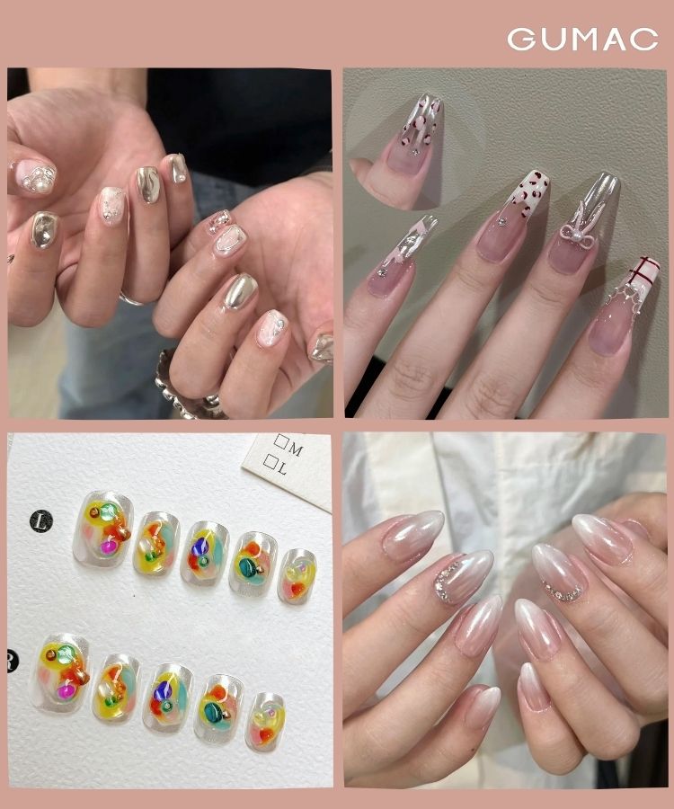 mau nail han quoc trang guong bong dep