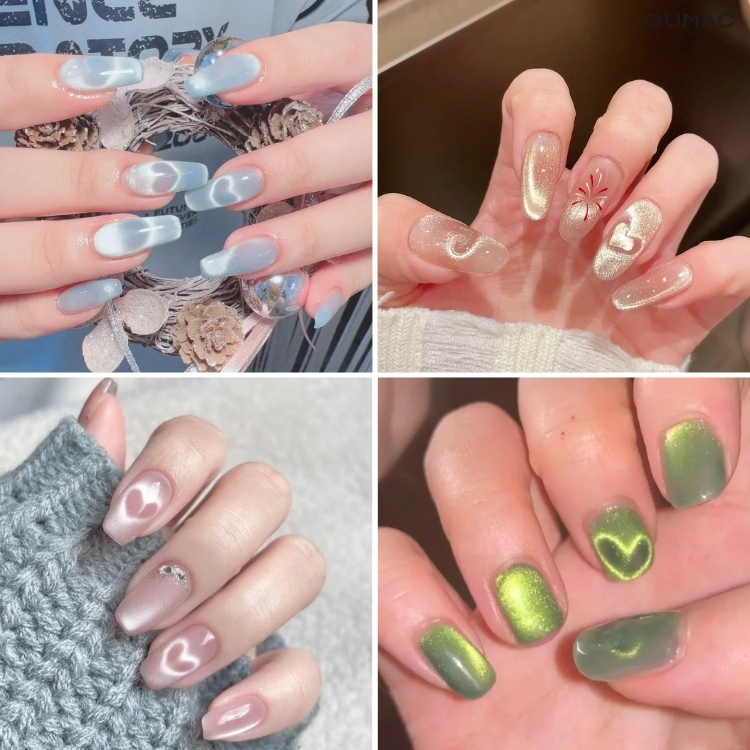 mau nail mat meo hieu ung trai tim cute