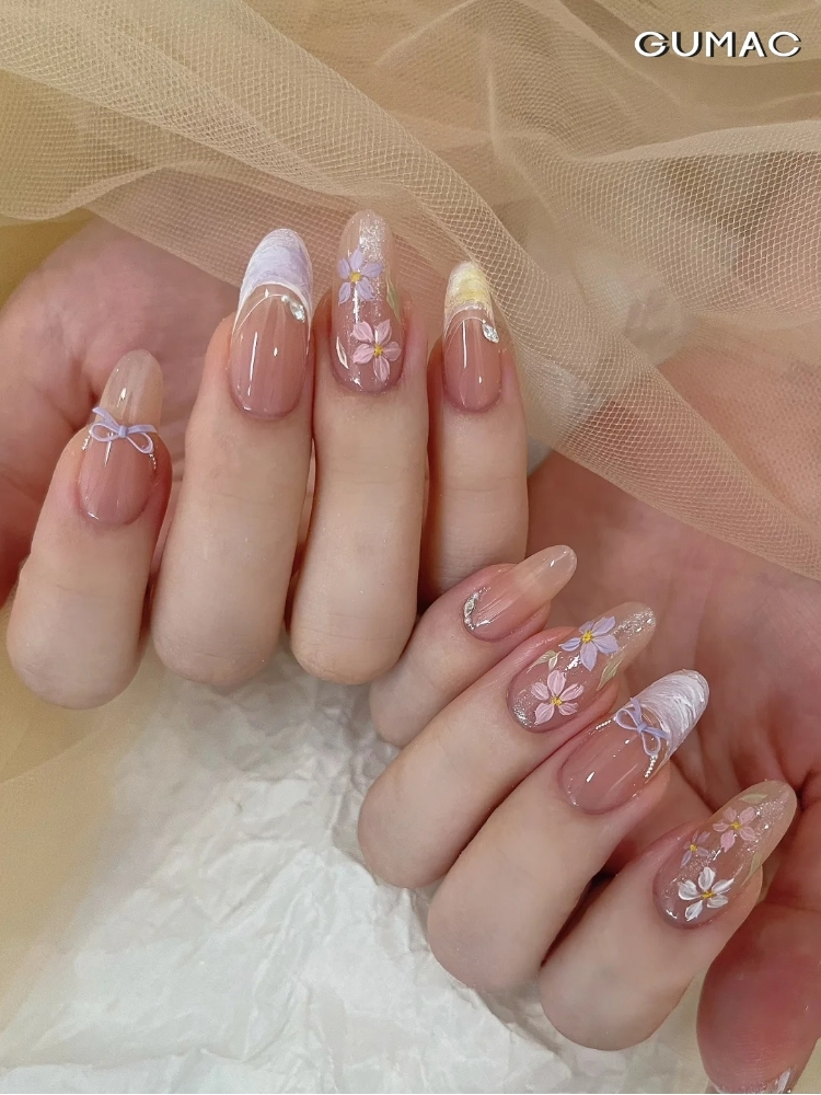 mau nail son dau mong ve hoa la